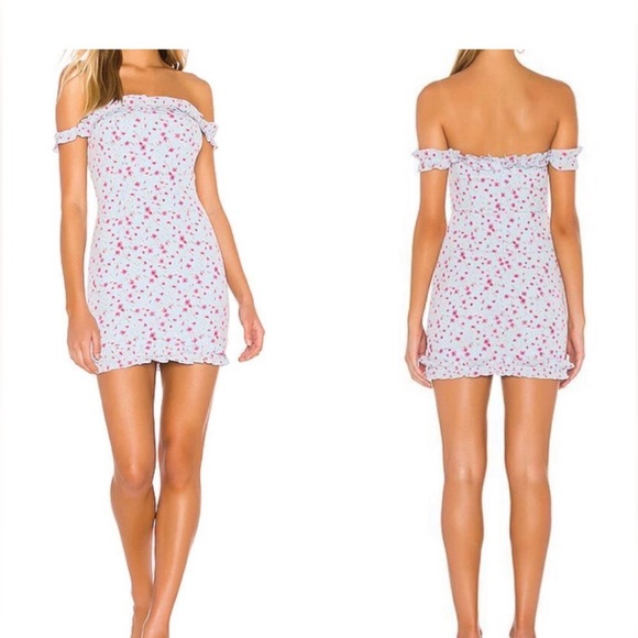 Revolve x Superdown Cruz Off Shoulder Mini Dress Blue Floral - Picture 1 of 9